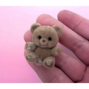 VTG ASI Brown Flocked Teddy Bear Pin Small Fuzzy Lapel Hat Brooch 80s Retro 1”